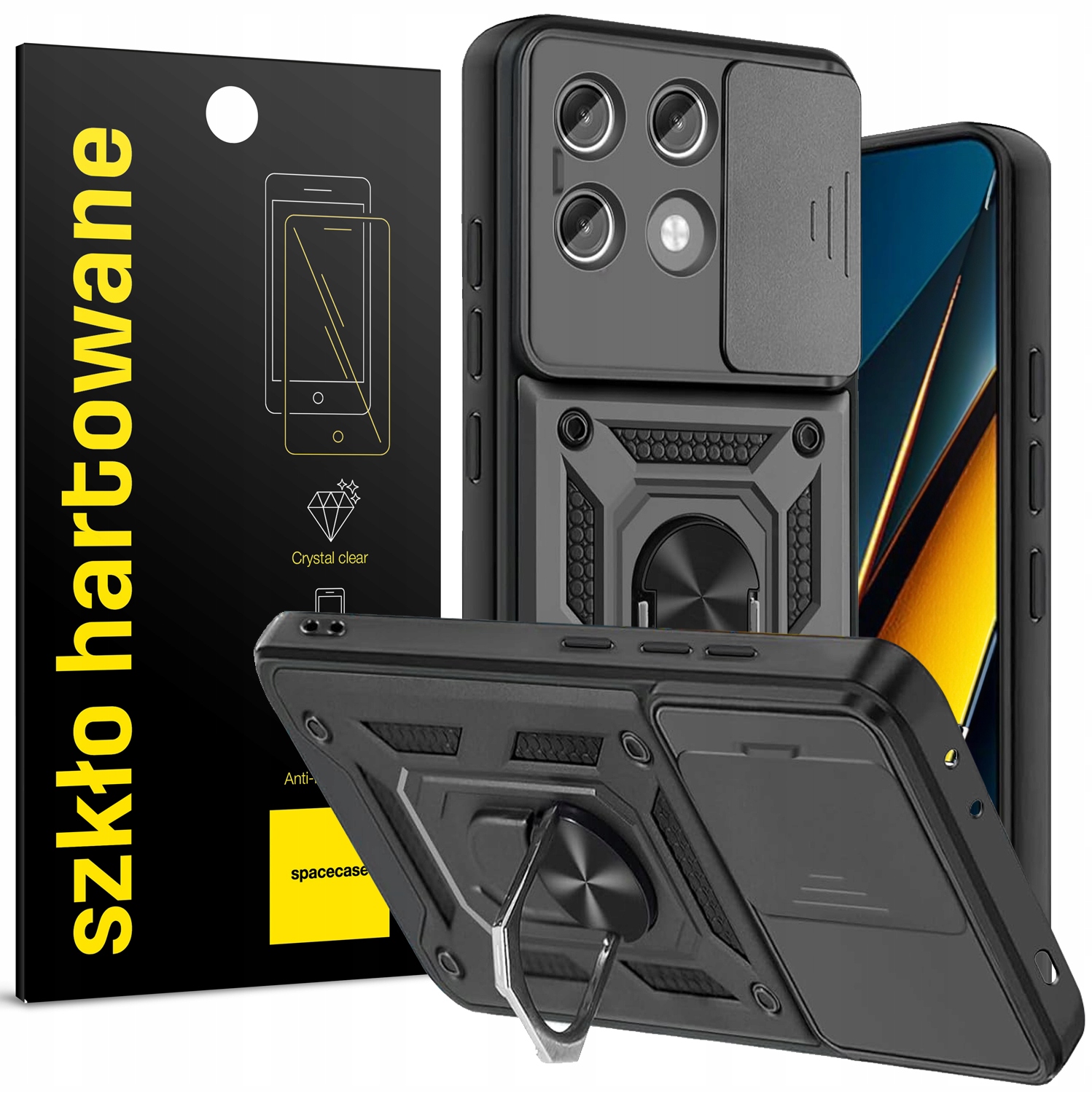 Spacecase back for Xiaomi Poco X6 Pro 5G Camring black + Tvrdené sklo Spacecase for POCO X6 Pro 5G 1 ks.